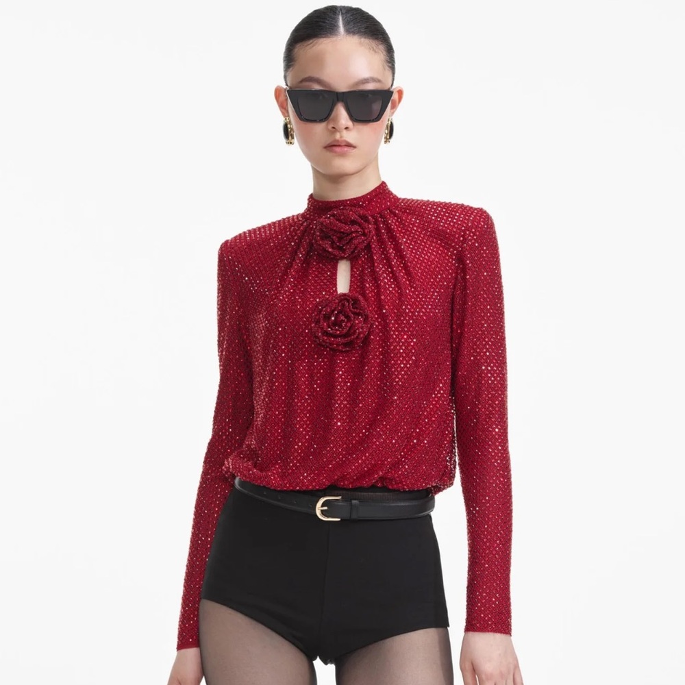 Self-Portrait Red Embellished Top